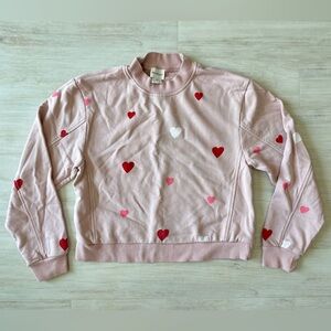 Find Me Now Cropped Heart Prints Sweater in Pink